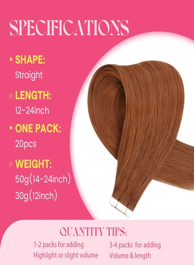Ve Sunny Tape in Hair Extensions Real Human Hair Invisible Remy Human Hair Straight Tape Ins Double Sided Copper Red 22 inch 20Pcs 50G - Image 3